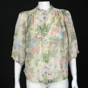 Vintage 70s You Babe Birds of Paradise Cottagecore Hawaiian Sheer Top sz S/M 156